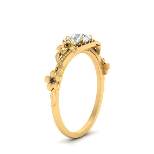 round-floral-halo-black-diamond-engagement-ring-in-FD10057RORGBLACKANGLE3-NL-YG