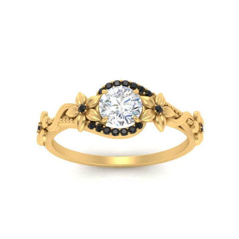 round-floral-halo-black-diamond-engagement-ring-in-FD10057RORGBLACKANGLE3-NL-YG