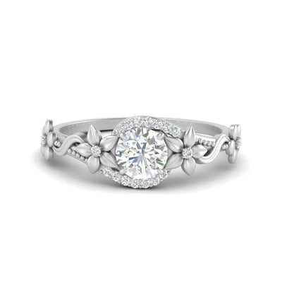 Round Diamond Floral Halo Engagement Ring