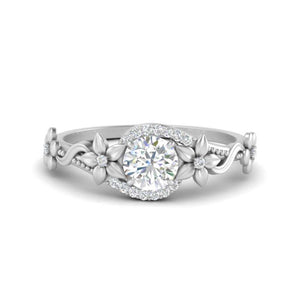 Round Diamond Floral Halo Engagement Ring
