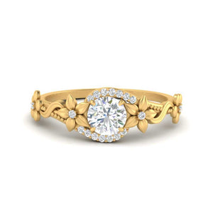 Round Diamond Floral Halo Engagement Ring