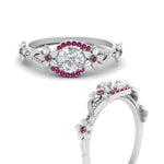 Load image into Gallery viewer, round-floral-halo-pink-sapphire-engagement-ring-in-FD10057RORGSADRPIANGLE3-NL-WG
