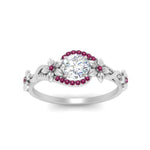 Load image into Gallery viewer, round-floral-halo-pink-sapphire-engagement-ring-in-FD10057RORGSADRPIANGLE3-NL-WG
