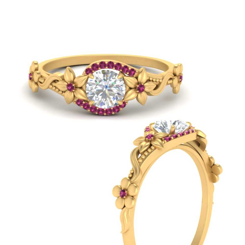 round-floral-halo-pink-sapphire-engagement-ring-in-FD10057RORGSADRPIANGLE3-NL-YG