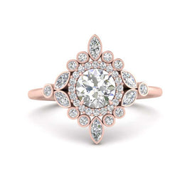 Lab Grown Round Halo Floral Engagement Ring
