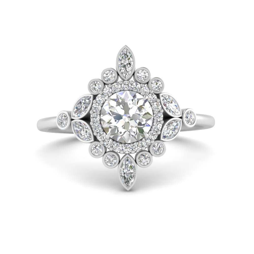 Round Halo Floral Engagement Ring