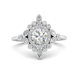 Round Halo Floral Engagement Ring