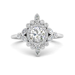 Round Halo Floral Diamond Engagement Ring