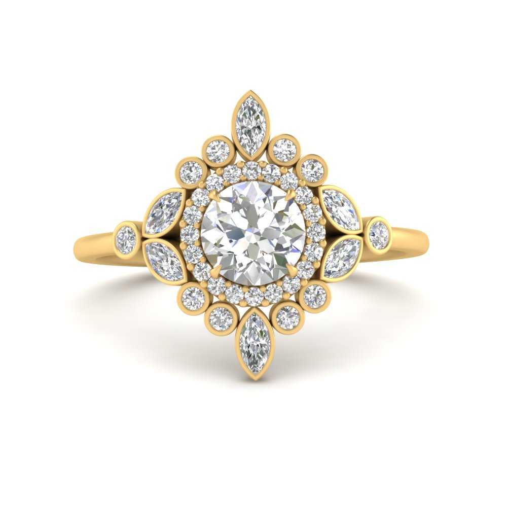 Lab Grown Round Halo Floral Engagement Ring