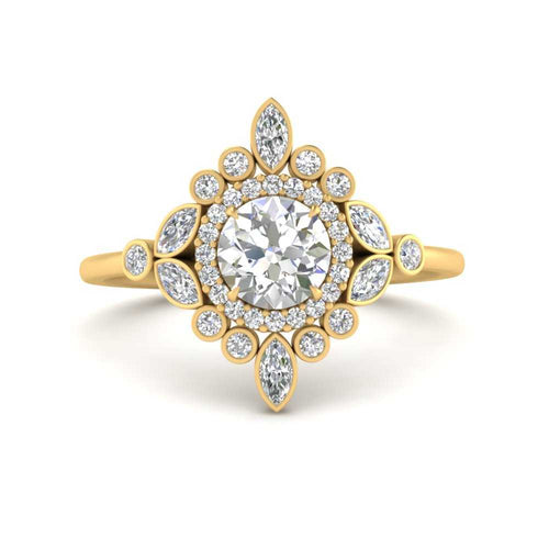 Lab Grown Round Halo Floral Engagement Ring
