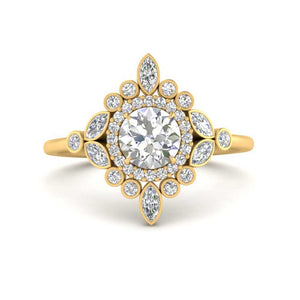 Round Halo Floral Diamond Engagement Ring