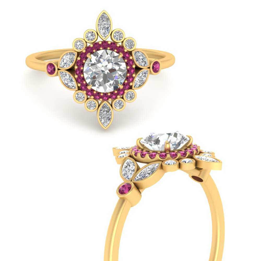 round-halo-floral-pink-sapphire-engagement-ring-in-yellow-gold-FD9822RORGSADRPIANGLE3-NL-YG_3a4d226d-274b-4f9f-8265-0ddb2b65e276?v=1755852237