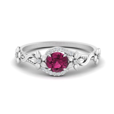 0.50 Ct Round Flower Gemstone Engagement Ring