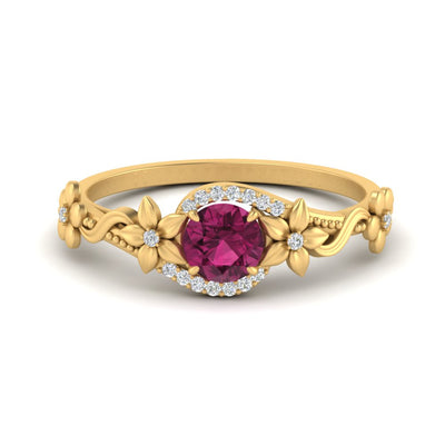 0.50 Ct Round Flower Gemstone Engagement Ring