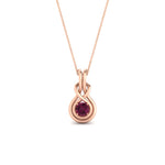 Load image into Gallery viewer, round-pink-sapphire-solitaire-infinity-knot-pendant-in-rose-gold
