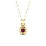 Load image into Gallery viewer, round-pink-sapphire-solitaire-infinity-knot-pendant-in-yellow-gold
