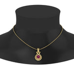 Load image into Gallery viewer, round-pink-sapphire-solitaire-infinity-knot-pendant-in-yellow-gold
