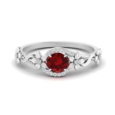 0.50 Ct Round Flower Gemstone Engagement Ring