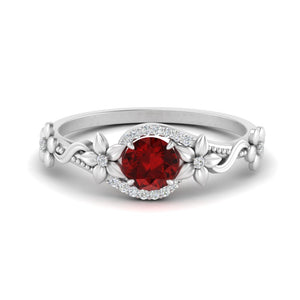 0.50 Ct Round Flower Gemstone Engagement Ring