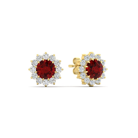 Round Diamond Floral Halo Stud Earrings