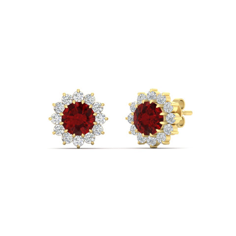 Round Diamond Floral Halo Stud Earrings