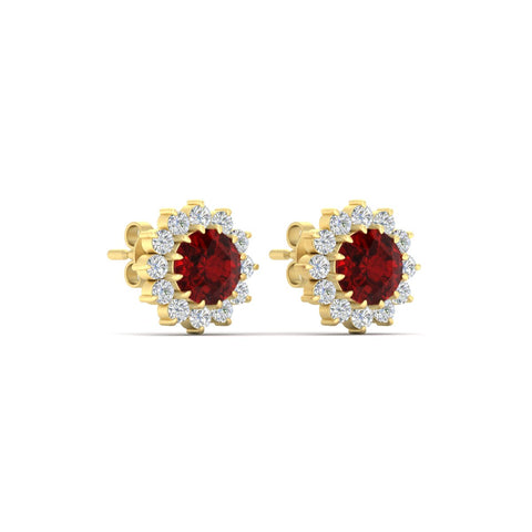 Round Diamond Floral Halo Stud Earrings