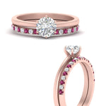 Load image into Gallery viewer, round-solitaire-engagement-ring-with-pink-sapphire-band-in-FD9334ROGSADRPIANGLE3-NL-RG-B1
