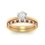 Load image into Gallery viewer, round-solitaire-engagement-ring-with-pink-sapphire-band-in-FD9334ROGSADRPIANGLE3-NL-YG-B1
