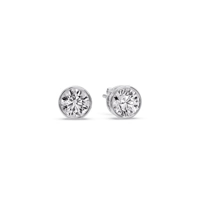 Round Cut Stud Bezel Set Mens Earring