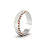 Load image into Gallery viewer, round-white-diamond-mens-wedding-band-with-orange-sapphire-in-white-gold-fddb1040bgsaorangle2-nl-wg.jpg?v=1755774077
