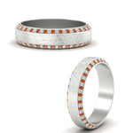 Load image into Gallery viewer, round-white-diamond-mens-wedding-band-with-orange-sapphire-in-white-gold-fddb1040bgsaorangle3-nl-wg.jpg?v=1755774077

