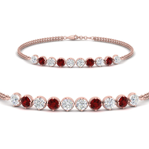 Dual Chain Round Diamond Bar Bracelet