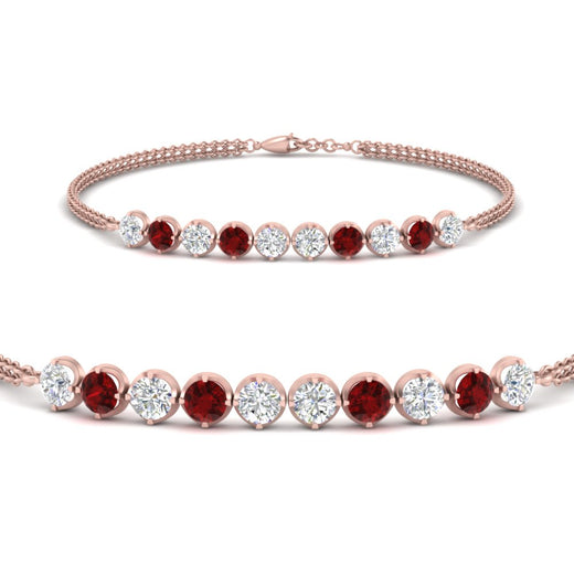 Dual Chain Round Diamond Bar Bracelet