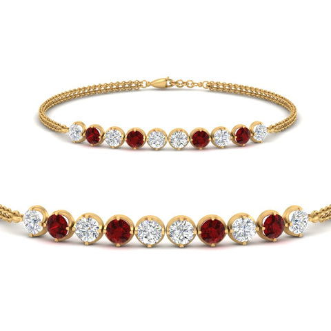 Dual Chain Round Diamond Bar Bracelet
