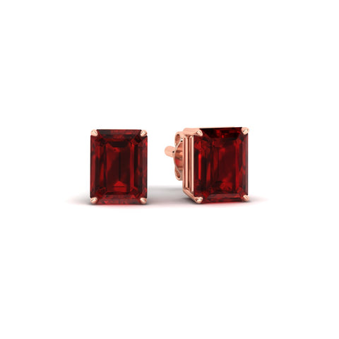 Lab created Emerald Cut 4 Prong Solitaire Ruby Stud Earrings