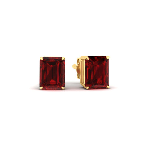 Lab created Emerald Cut 4 Prong Solitaire Ruby Stud Earrings