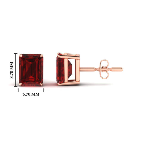 Lab created Emerald Cut 4 Prong Solitaire Ruby Stud Earrings
