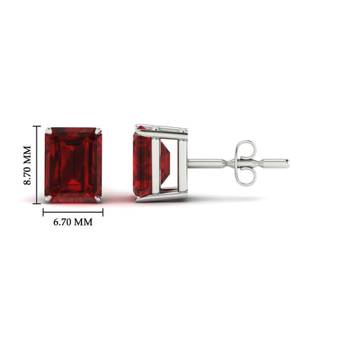 Lab created Emerald Cut 4 Prong Solitaire Ruby Stud Earrings