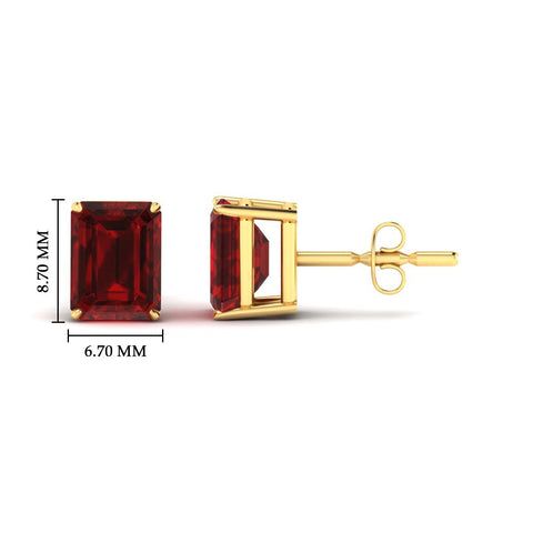 Lab created Emerald Cut 4 Prong Solitaire Ruby Stud Earrings