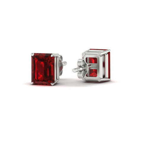 Lab created Emerald Cut 4 Prong Solitaire Ruby Stud Earrings