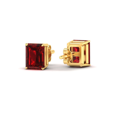 Lab created Emerald Cut 4 Prong Solitaire Ruby Stud Earrings