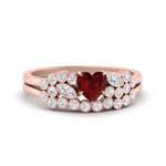 Load image into Gallery viewer, ruby-heart-cluster-diamond-wedding-ring-set-in-rose-gold-FDENS3110HTGRUDR-NL-RG.jpg
