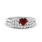 Load image into Gallery viewer, ruby-heart-cluster-diamond-wedding-ring-set-in-white-gold-FDENS3110HTGRUDR-NL-WG.jpg
