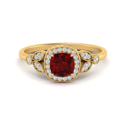 Leaf Cushion Cut Gemstone Vintage Engagement Ring