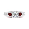 Load image into Gallery viewer, ruby-pear-accented-3-row-asscher-cut-engagement-ring-in-white-gold-FD9982ASRGRUDRANGLE3-NL-WG