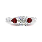 Load image into Gallery viewer, ruby-pear-accented-3-row-asscher-cut-engagement-ring-in-white-gold-FD9982ASRGRUDRANGLE3-NL-WG
