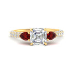 Load image into Gallery viewer, ruby-pear-accented-3-row-asscher-cut-engagement-ring-in-yellow-gold-FD9982ASRGRUDRANGLE3-NL-YG
