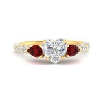 Load image into Gallery viewer, ruby-pear-accented-3-row-heart-shaped-engagement-ring-in-yellow-gold-FD9982HTRGRUDRANGLE3-NL-YG
