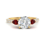 Load image into Gallery viewer, ruby-pear-accented-3-row-round-cut-engagement-ring-in-yellow-gold-FD9982RORGRUDRANGLE3-NL-YG
