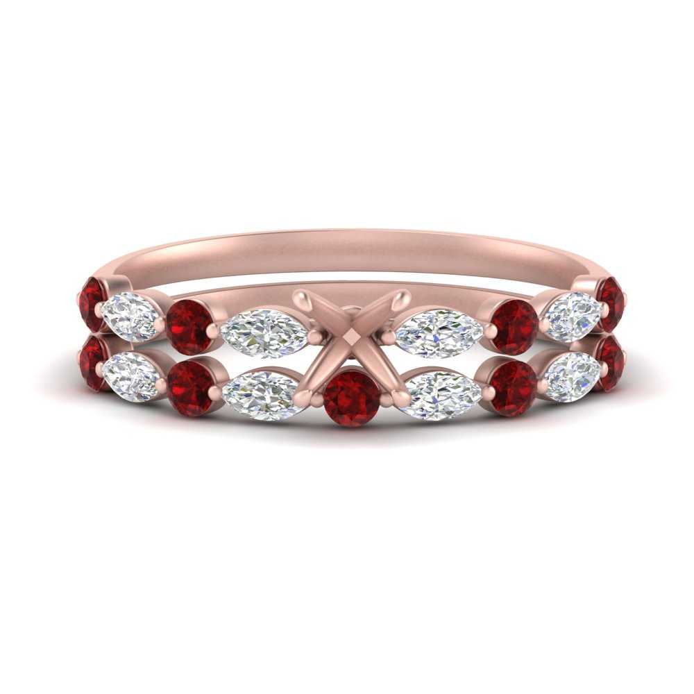 Round And Marquise Bridal Semi Mount Wedding Set